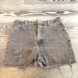 Vintage distressed black denim shorts